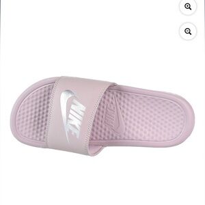 NEW Nike Rose Silver Metallic Logo Benassi JDI Sport Slides